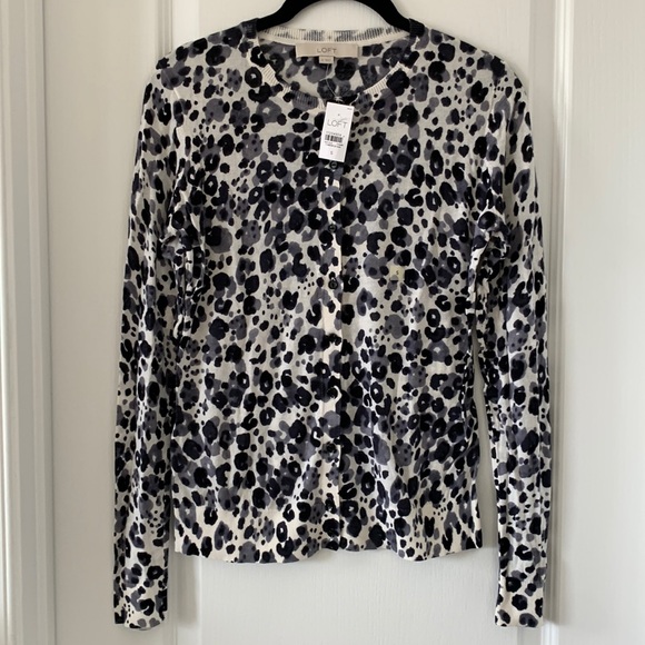 NWT LOFT Print Crewneck Long Sleeves Cardigan - Picture 1 of 13